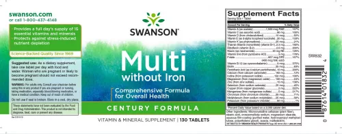Swanson Just One Complete Multi without Iron (Multivitamin vas nélkül) 130 tabletta