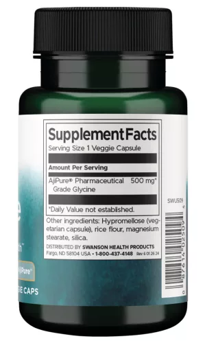 Swanson Glicin 500mg 60 kapszula AjiPure gyógyszer minőségű glicin
