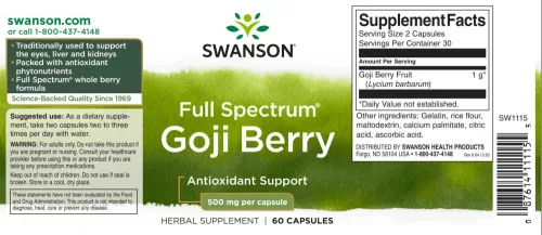 Swanson Goji Berry (Goji bogyó) 500mg 60 kapszula