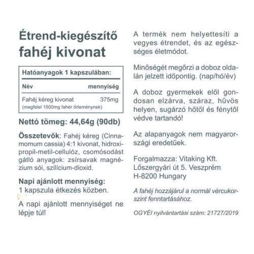 Vitaking Fahéj 375mg kapszula 90db