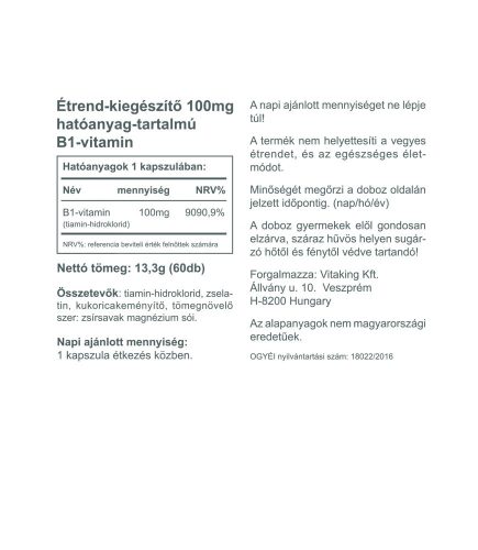 Vitaking B1 vitamin 100mg kapszula 60db
