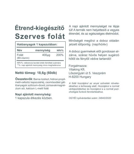 Vitaking Folate - B9 vitamin 400mcg (60) kapszula szerves folát