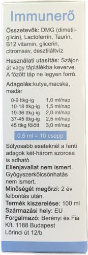 Immunerő Házi kedvencek részére  100ml(DMG+Lactoferrin+Taurin+B12)