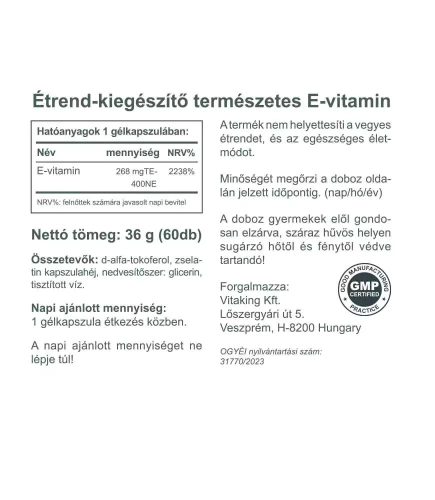Vitaking E-400 IU természetes lágykapszula 60db