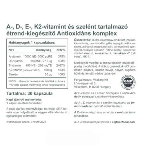 Vitaking Antioxidáns komplex – A+D+E+K2+ szelén kapszula 30db