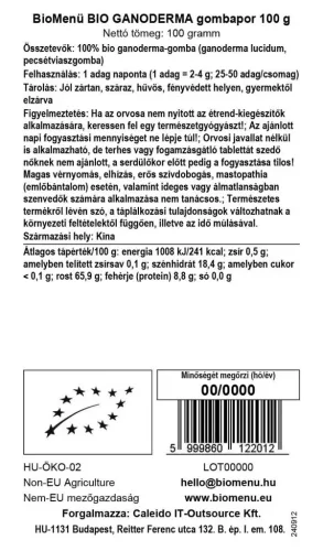 BioMenü BIO Ganoderma gombapor 100g