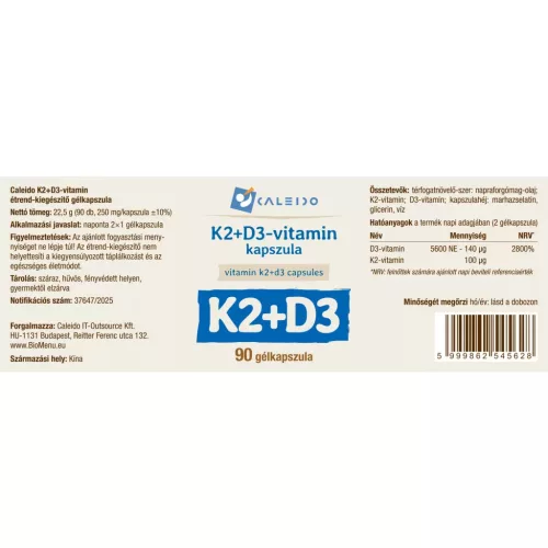 Caleido K2 + D3-vitamin gélkapszula 90db
