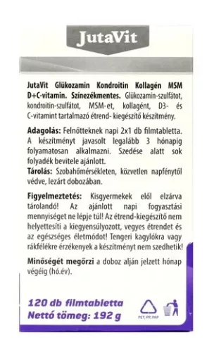 JutaVit Glükozamin-Kondroitin-Kollagén- MSM + D + C-vitamin 120db filmtabletta