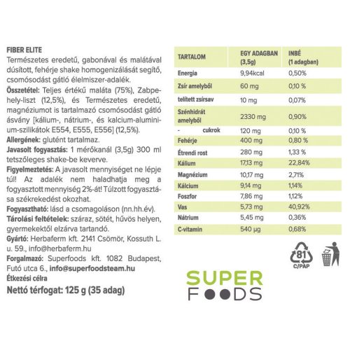 Fiber Elite - rostot és mikrotápanyagokat tartalmazó élelmiszer adalék 125g