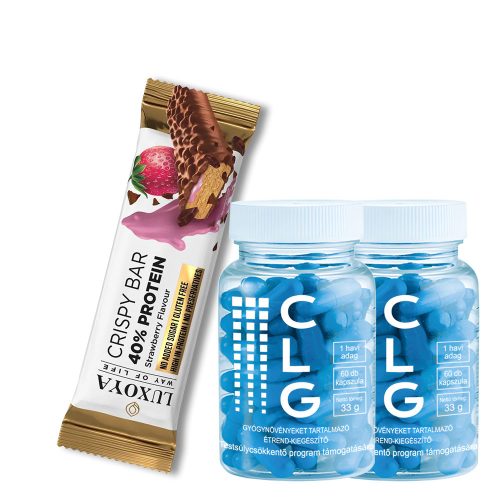 CLG kapszula 2x60db + Luxoya crispy bar eper ízű fehérje szelet