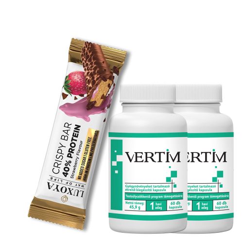Vertim kapszula 2x60db + Luxoya crispy bar eper ízű fehérje szelet